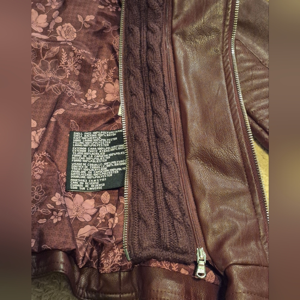 Guess x Wilson's Leather Women's Burgundy Cable-Knit Faux-Leather Jacket S - Picture 13 of 16